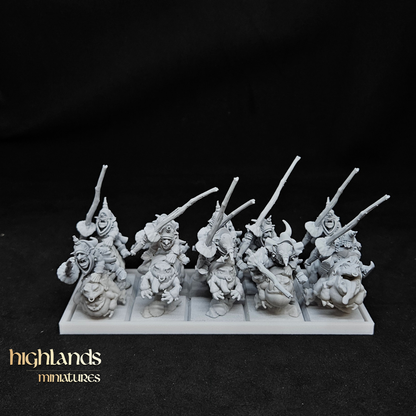 Jinetes de ranas duendes del pantano con lanzas